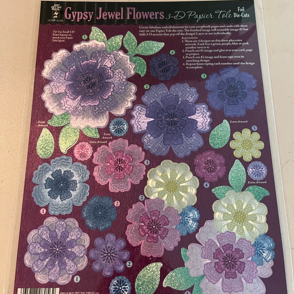 Jewel Flowers 3-D Paper Tole Die-Cuts